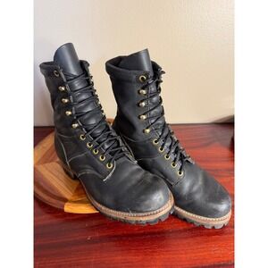 Golden Retriever Mens Black Leather Logger Boots 62080011 Size 10 D Made in USA